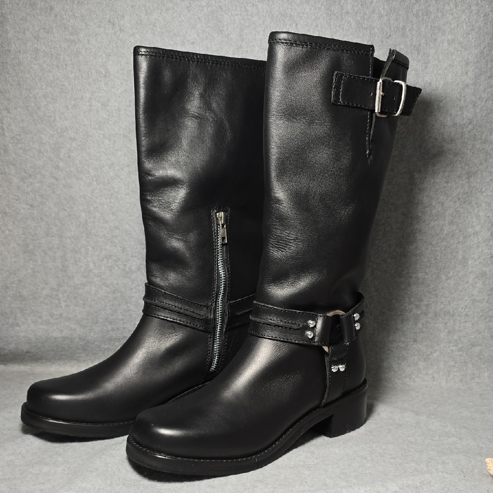 Steve Madden Berrit Mid-Shaft Women's Black Leather Moto Boots 8.5